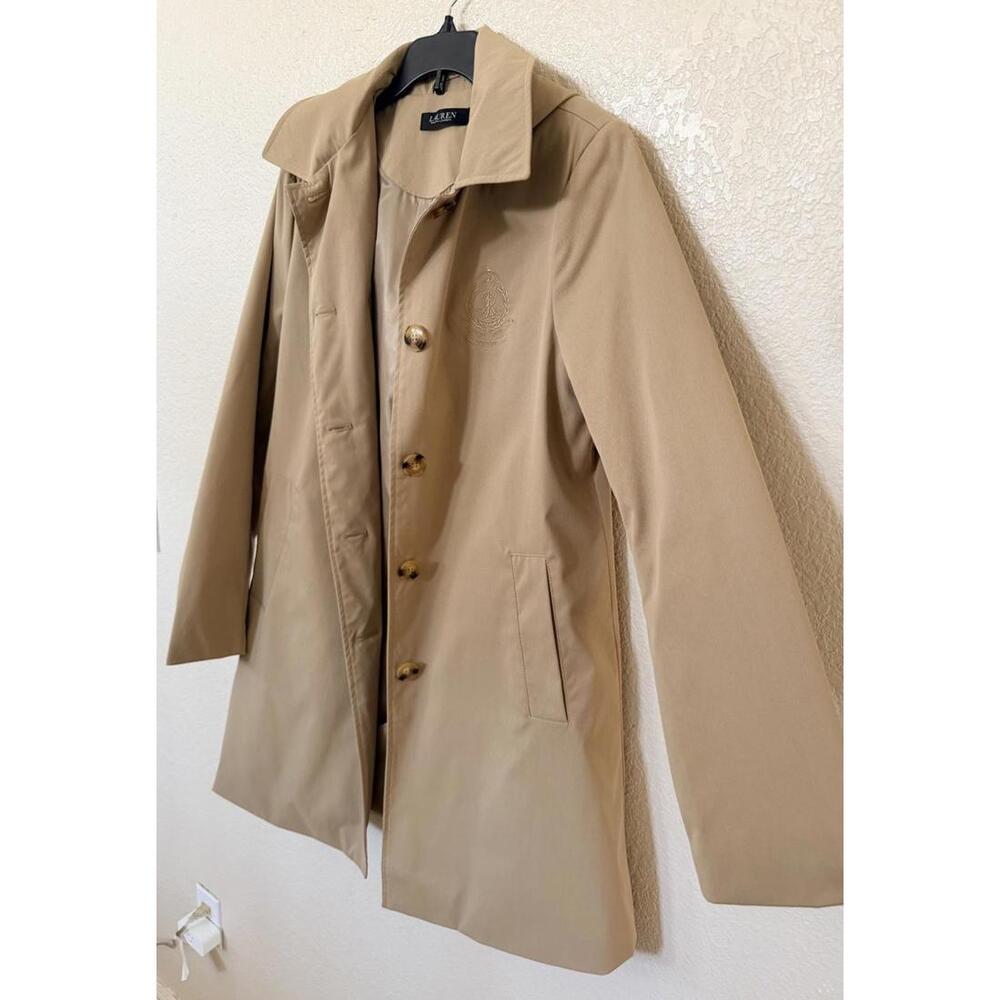 New Lauren Ralph Lauren Crested Hooded Coat In Birch Tan Size L $220 - Picture 7 of 12